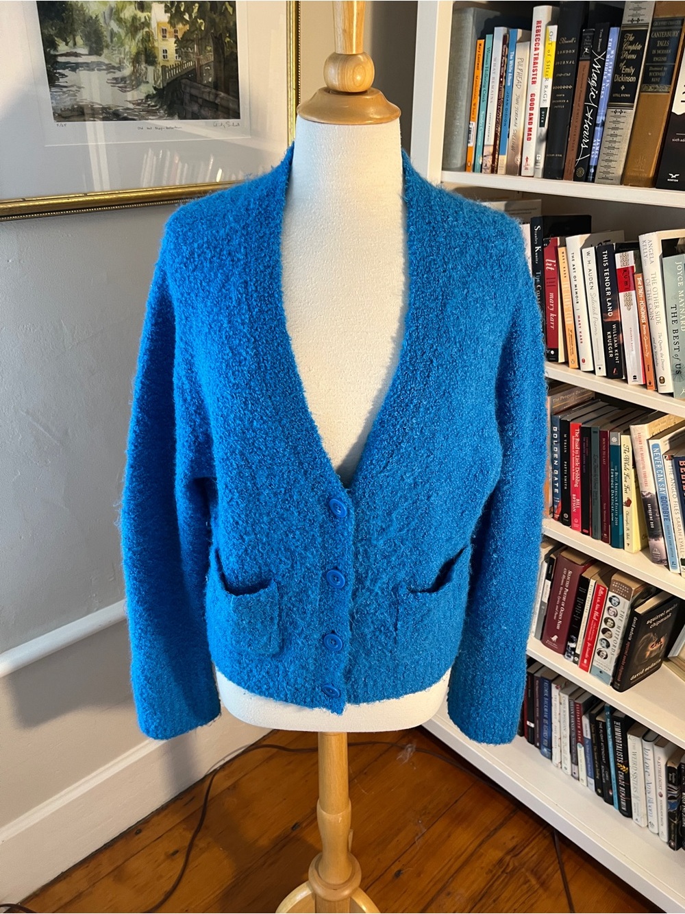 aerie Blue Fuzzy Button-Front Cardigan